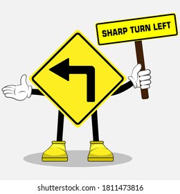 vector character sharp turn left traffic sign