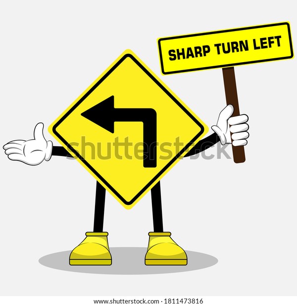 vector character\
sharp turn left traffic\
sign
