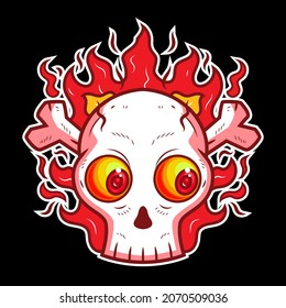 vector character skull fire cartoon