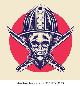 vector character skull samurai illustration