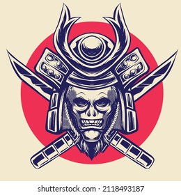 vector character skull samurai  illustration