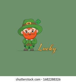 Vector character for St. Patrick's day. Leprechaun on a green background. Vector illustration. Stock vector. A man with a red beard. Lucky.