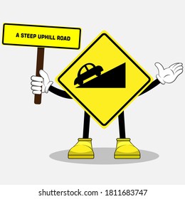 vector character of a steep uphill road traffic sign
