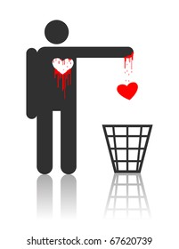 Vektorfigur wirft sein blutiges Herz aus, Konzept für den Valentinstag