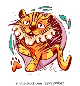 Tigre del personaje vectorial al estilo de las caricaturas.