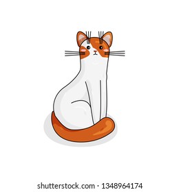 Vector Character of Turkish Van Cat in Kawaii Style. Cute Cartoon Kitty Character. Funny Kitten isolated on White Background. Sticker of Kawaii Animal, Pet. Flat design. Usable for Children's Book