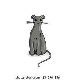 Vector Character of Ukrainian Levkoy Cat in Kawaii Style. Cute Cartoon Kitty Character. Funny Kitten isolated on White Background. Sticker of Kawaii Animal, Pet. Flat design. Usable for Childrens Book