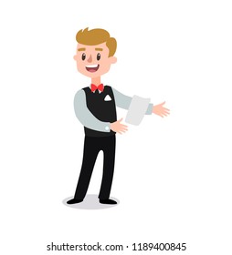 Vector character waiter wearing the uniform. 