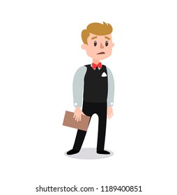 Vector character waiter wearing the uniform. 