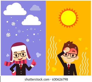 Vector Character, Weather Forecast Reporter with different weather, Symbol, Sign 