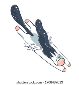 
Vector character, white unicorn with wings in flight.
