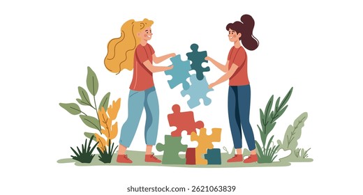 vector character of woman with puzzle elements