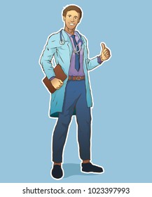 Vector character Young professional doctor with stethoscope. Smiling doctor