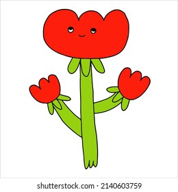 vector character-a retro flower with a face.Psychedelic kid core 70s and 80s.Logo for an organic company,florist,garden,farm. Tattoo template.Quirky isolated floral logotype sticker.Sublimation print