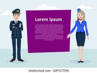 Vector characters of airplane staff on the background with text. Can be used for web banner 