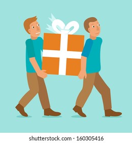 Vector characters - delivery service - men holding box in flat style