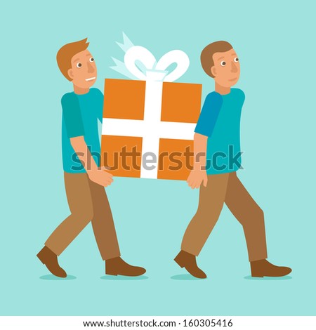 Vector characters - delivery service - men holding box in flat style