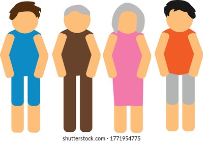 Caracteres vectores de diferentes partes del cuerpo en diferentes capas para la animación de niños, ancianos y ancianas