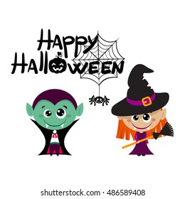 Vector characters for Halloween in cartoon style. Witches. Easy to edit vector illustration of Halloween character