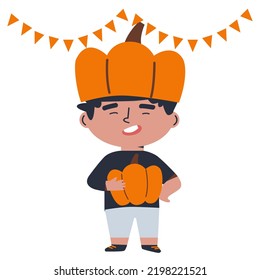 Vector characters and icons for Halloween in cartoon style. Traditional Halloween elements. Children in Halloween costumes. Boo!