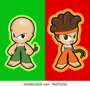 Vector characters - manga style - martial artists kids