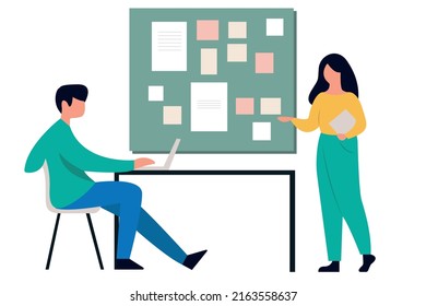 Vector characters. Office work. Team of entrepreneurs, managers. Deadline closing. Colored flat illustration.