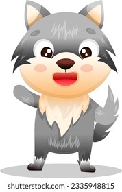 Caracteres vectores. sobre un fondo blanco. Un personaje alegre de lobo. para libros, paquetes, libros de texto.