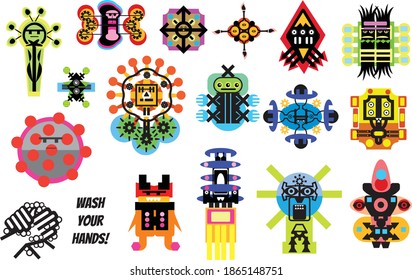 vector characters to teach children about virus washing hands