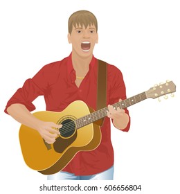 vector character;singer; instrumentalist; isolated; acoustic; guitar; 