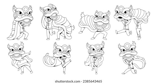 Vector Charactes Chinese New Year Lion Dances Set Illustration Isolated