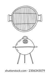 Vector charcoal barbecue grill sketch. Hand drawn BBQ grill top view illustration