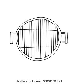 Vector charcoal barbecue grill sketch. Hand drawn BBQ grill top view illustration