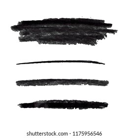 Vector Charcoal Strokes Set, Graphic Black Drawing, Design Elements Isolated on White Background.