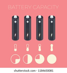 Vector charging status of battery element. Template for web page, diagram, presentation or chart. Business concept with 4 options, parts, steps or processes. Abstract background