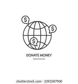 Vector charity and donation symbol in linear style. Money donation from all over the world