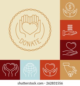 Vector Charity Line Logos And Signs - Volunteer And Non Profit Organization Icons