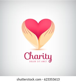 Vector charity logo. 2 hands holding heart icon isolated