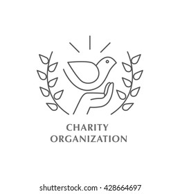 Vector charity organization logo isolated on white background. Artistic simple design concept. Flat logo for charity organization, orphanage, children home, assistance to children, clinic.