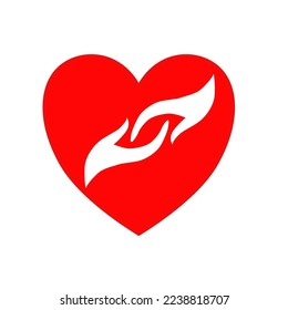 vector charity theme logo with love heart image red color with white tagan in it 