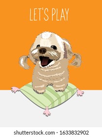 Vector charming beige puppy on a pillow. For design cards or t-shirts.