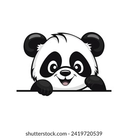 Vector Charming Cartoon Panda. Adorable Smiling Panda Bear Waving Its Paw. Cute and Funny Wildlife Character Design for Greetings and Expressive Gestures. Flat Vector Illustration