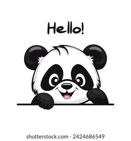 Vector Charming Cartoon Panda Waving His Hand and Saying Hello. Adorable Smiling Panda Bear Waving Its Paw. Cute and Funny Wildlife Character Design for Greetings and Expressive Gestures