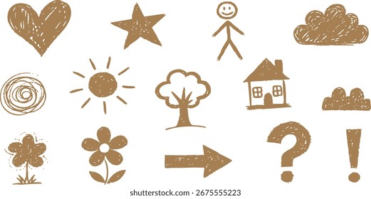 Vetor charmoso desenhado à mão Doodle ícones coleção: símbolos de esboço rústico para projetos de design criativo