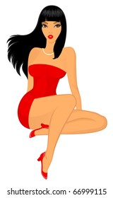 Vector charming lady in a red dress is isolated on a white background