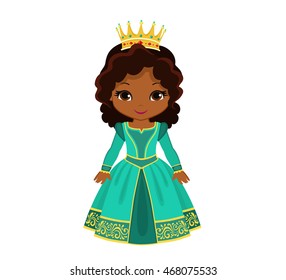 Vector charming medieval princess in turquoise dress.