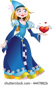 vector charming princess in blue dress give a heart and love and hand