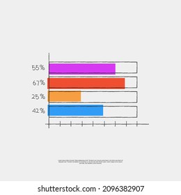 Barra de gráfico vectorial con boceto o estilo garabato con traje de línea negra para presentación de negocios y finanzas o educación para realizar infografía y crecimiento