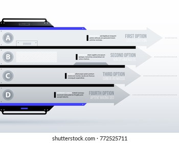 Vector chart. Four futuristic arrows/options in clean hi-tech/techno style on white background