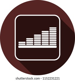 Vector. Chart icon in the square contour with shadow on the circle of dark red color