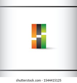 Signo del logotipo de la tabla de Vector. Símbolo moderno de gráfico de crecimiento brillante. Color verde, negro y naranja. Plantilla de diseño de logotipo.